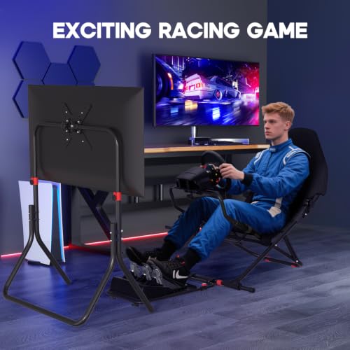 DIWANGUS Foldable Racing Simulator Cockpit with Seat and TV Mount | Adjustable Wheel Deck & Pedal Plate, Compact Storage, 90% Preassembled, Compatible with Logitech, MOZA, Thrustmaster, PS4