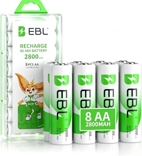 EBL Pack of 8 AA Batteries 2800mAh High Capacity Precharged Ni-MH AA Rechargeable Batteries - size: AA 8 Pack