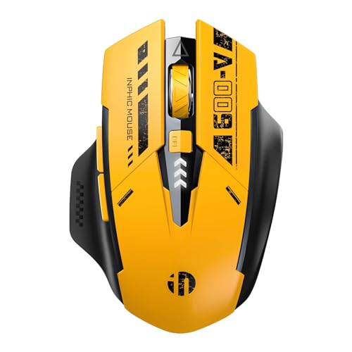 INPHIC A9 Wireless Gaming Mouse, Tri-Mode 2.4G/Type-C Wired/Bluetooth Wireless Mouse, Rechargeable, 12800 DPI, RGB Light, Visible Battery Indicator, for Laptop/PC/Computer, Yellow - color: Yellow