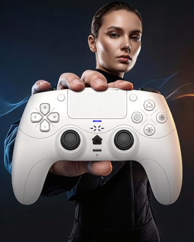 Gamrombo Full-Featured Wireless Controller for PS5 – Dynamic Response Trigger, Haptic Feedback, Mic with Mute, Upgraded ALPS Joystick, 6-Axis Gyroscope Gamepad - color: White