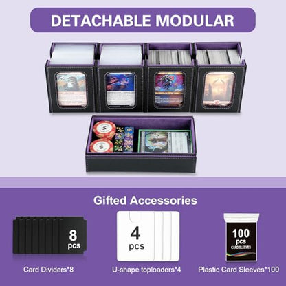 Commander Deck Box for MTG,Card Storage Box Fits 400+ Double-Sleeved Cards,5 in 1 Removable deck Case with Display Windows,for TCG/PTCG/EDH(Black & Purple) - color: Black/Violet