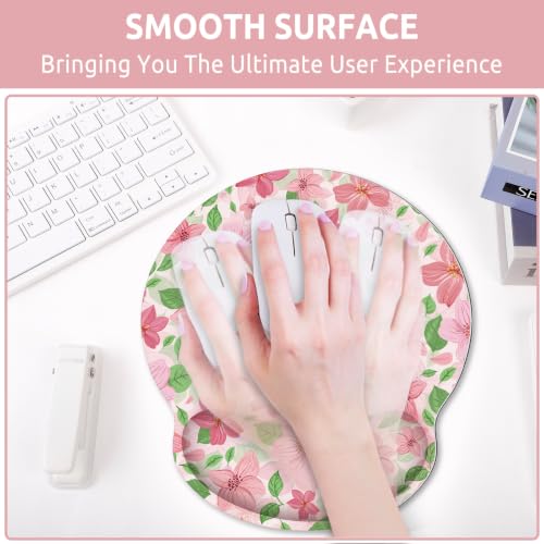 KONVINIT Ergonomic Mouse Pad with Wrist Rest, Small Mousepad with Non-Slip Rubber Base and Smooth Surface, Pink Floral Mouse Pads for Desk, Office Desk Accessories - color: Pink Flowers
