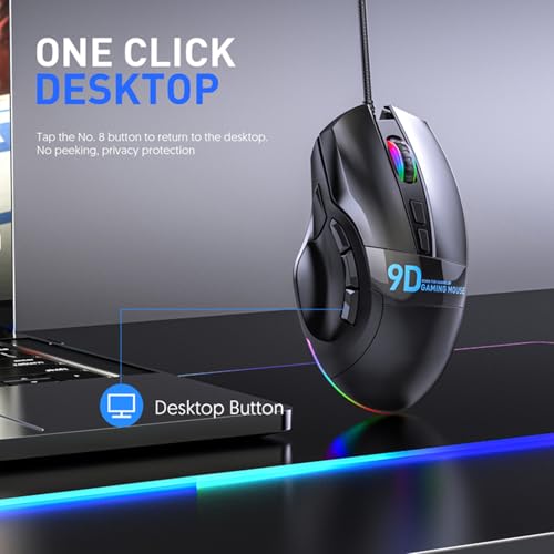 GOWENIC RGB Gaming Mouse, 9 Programmable Buttons 12000 DPI Ergonomic Design, with 7 Lighting Effects and 20 Onboard Macro Profiles, for PC Gaming