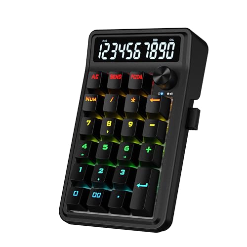 Redragon K733 PRO Wireless Gasket RGB Number Pad, 22 Keys Mechanical Numpad w/PC & Calculate Modes, 10 Digits Calculator Display, Knob Control, 5-Layer Noise Dampening, Creamy Custom Linear Switch - color: Black K733 PRO, size: Wireless