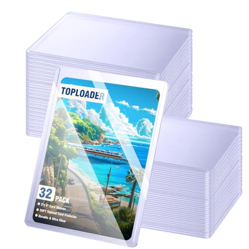 32ct Topload Card Protector, JIQEZNL Upgraded 35pt Hard Card Sleeves, 3" x 4" Card Sleeves Hard Plastic, Top Load Sleeve for Trading Cards, Rigid Pokemon Card Protectors for Baseball, Sports Cards - size: 32 Toploader