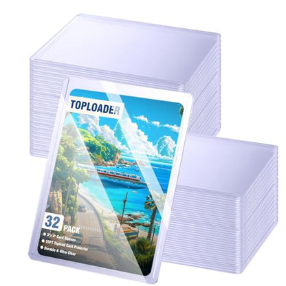 32ct Topload Card Protector, JIQEZNL Upgraded 35pt Hard Card Sleeves, 3" x 4" Card Sleeves Hard Plastic, Top Load Sleeve for Trading Cards, Rigid Pokemon Card Protectors for Baseball, Sports Cards - size: 32 Toploader