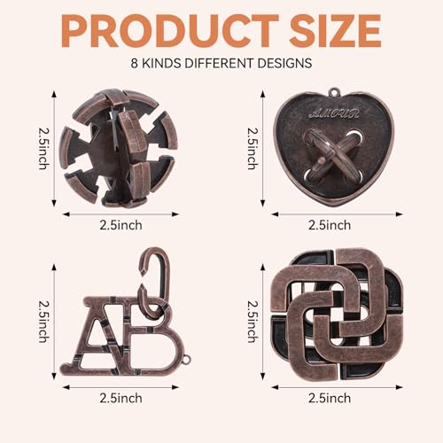 8 Pcs Brain Teaser Puzzles for Adults Teens - Metal Puzzles 3D Puzzle Game Toys for Adults Teens - Unlock Interlocking Puzzle Adult IQ Education Smart Toys - style: Style F