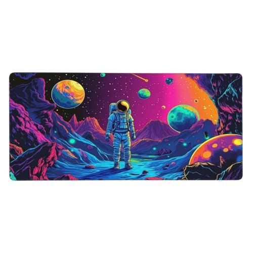 Space Astronaut Planets Gaming Mouse Pad Non-Slip Rubber Base XXL Mousepad Waterproof Washable Stitched Edge Mouse Mat for Desk Home Office Gaming 16x35.5in - color: Color_3, size: 35.5" x 16"