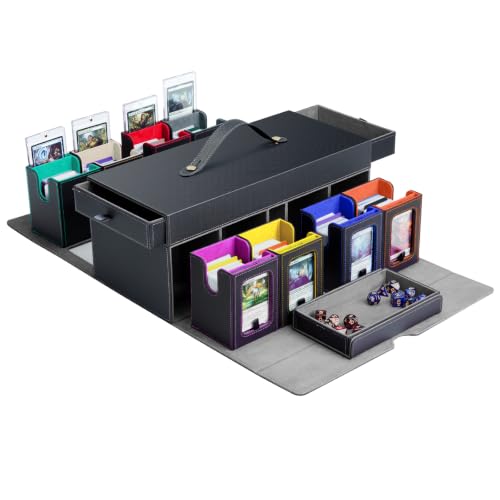 TiMOVO MTG Commander Deck Box, 11-in-1 Modular for TCG/PTCG, Black Rainbow | 8-Deck Card Storage Case and 3 Dice Trays, Holds 1760+ Single-Sleeved Cards, Display Window, Carry handle - color: Black Rainbow
