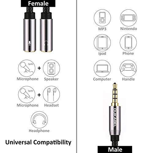 Headsets Adapter, 3.5mm Headphone Microphone Splitter - 11inch/30CM | Separate Headphone and Microphone, 24K Gold-Plated Connector, Compatible with PS5, Xbox One Controller, Smartphone, PC - size: 30 cm