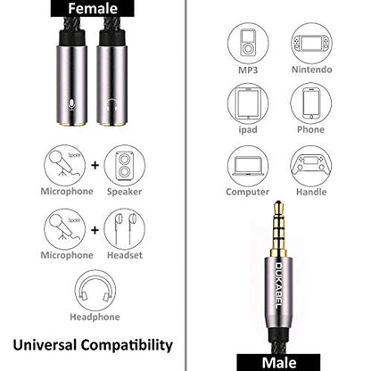 Headsets Adapter, 3.5mm Headphone Microphone Splitter - 11inch/30CM | Separate Headphone and Microphone, 24K Gold-Plated Connector, Compatible with PS5, Xbox One Controller, Smartphone, PC - size: 30 cm