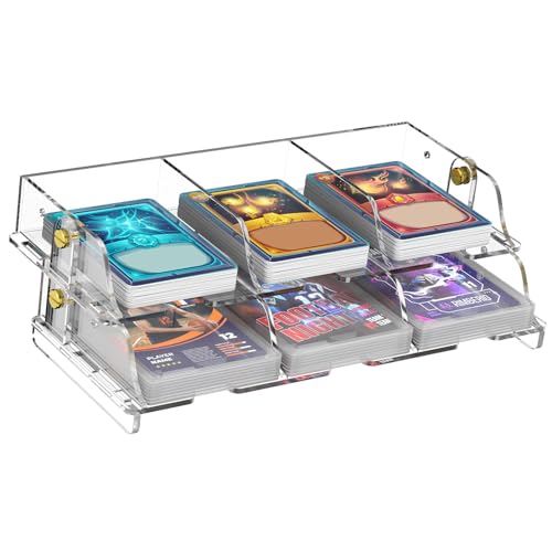 Acrylic Card Organizer Stand, 6 Compartments Card Sorting Tray Clear Cards Holder Organizer Desktop Tray Racks with Anti Slip Pad for Game, Trading, Baseball, Sports Cards