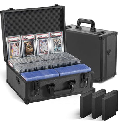 Graded Card Storage Box, 6 Row black Hard Slab Case Trading Card Holder | Super load-bearing aluminum case,Fits 156 PSA/BGS/SGC graded cards Features lock, 6 foam dividers & shoulder strap - color: Black-6 Rows