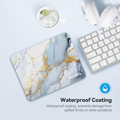 TECKNET Mouse Pad with Anti-fray Stitching, Waterproof Surface & Non-Slip Rubber Base with Stitched Edges Gaming Mouse Mat for Laptop，Compatible with Laser and Optical Mice - Grey Gold Marble - color: Grey Gold Marble-1 Pack