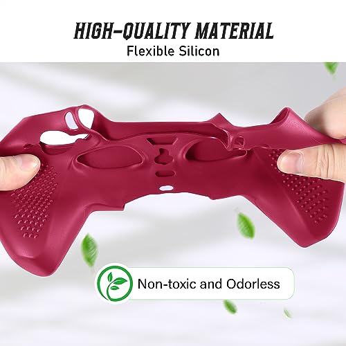PS5 Controller Skin, Anti-Slip Soft Silicone Protective Cover Case for PlayStation 5 Controller Grip Accessories, 2 Pack with 8 x Thumb Grip Caps (Cosmic Red) - color: Cosmic Red