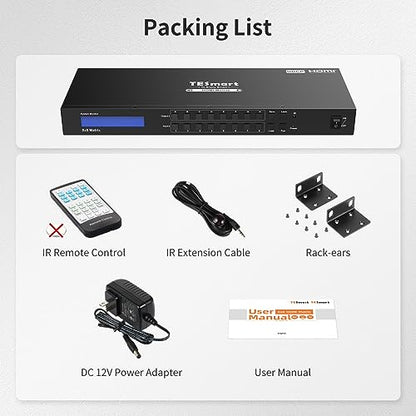 TESmart 8x8 HDMI Matrix 4K Matrix Switcher Support EDID, 4K@30HZ, 1080P 3D, HDCP, 8 in 8 Out HDMI Switch with IR Remote Control, RS232, TCP/IP Control, Rack-Mount HDMI Matrix - size: 8 IN 8 OUT 4K30