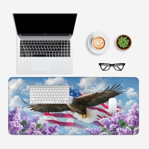 Mouse Pad, Large Anti-Slip with Stitched Edges Desk Mat Desktop Laptop Computer Desk Keyboard Mat,Table Protector Blotter Mat (Flowers and Eagles, 35.4" x 15.7") - color: Flowers and Eagles, size: 35.4" x 15.7"