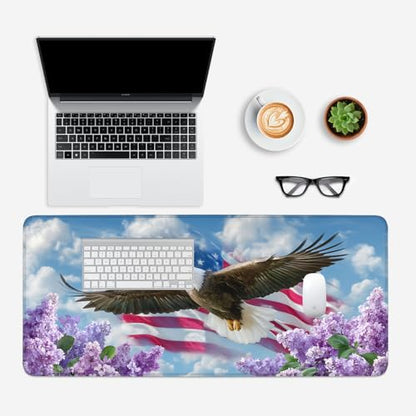 Mouse Pad, Large Anti-Slip with Stitched Edges Desk Mat Desktop Laptop Computer Desk Keyboard Mat,Table Protector Blotter Mat (Flowers and Eagles, 35.4" x 15.7") - color: Flowers and Eagles, size: 35.4" x 15.7"