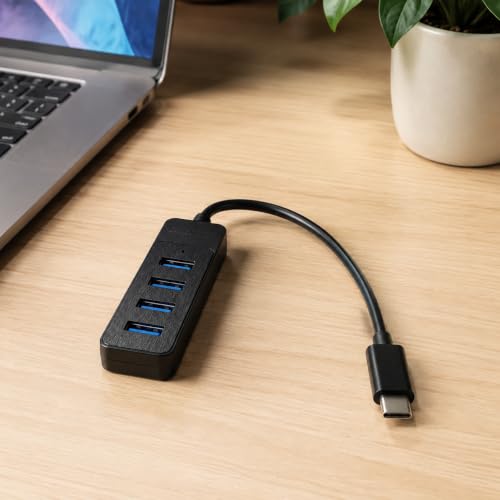 USB 3.0 Hub, 5-Port USB Splitter with USB C Power Port, USB A Extension Adapter for Laptop, PC, Gaming Console