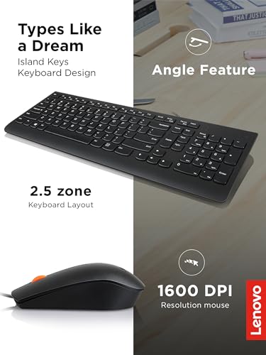 Lenovo 300 USB Combo, Full-Size Wired Keyboard & Mouse, Ergonomic, Left or Right Hand Mouse, Optical Mouse, GX30M39606, Black - style: Keyboard + Mouse