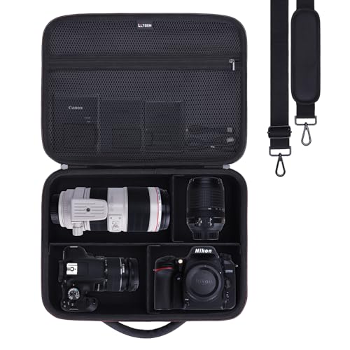 Large Camera Case Bag for Canon/Sony/Nikon Camera and Multiple Lens Black | Hard Travel Carrying Case Bag for Canon/Sony/Nikon DSLR SLR Mirrorless Camera and Multiple Lens with 5 Dividers - color: Black, size: Large