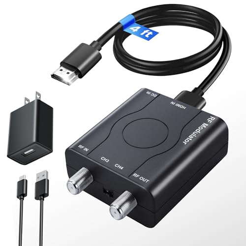 [Upgrade]kurtmark HDMI to RF Modulator with 1.2M HDMI Cable & Power Adapter | Plug and Play Coax RF Converter for TV, 1080P PLL Control NTSC Output CH3/CH4 RF Converter for Antenna TVs and Game Consoles
