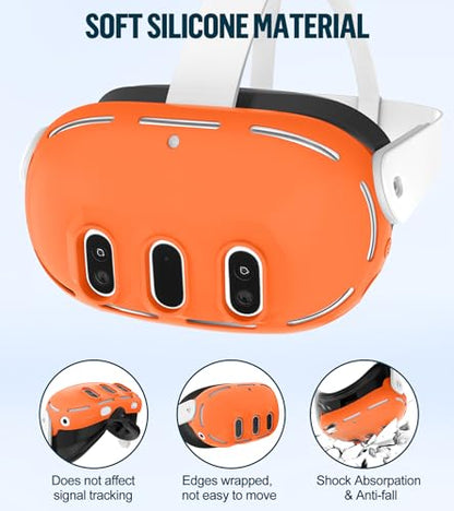 Silicone Cover Set Compatible with Meta Oculus/Quest 3, VR Accessories Protective Cover Includes Controller Grips, Front Shell Headset Cover and Face Cover, Not Fit Quest 3S (Orange) - color: Orange