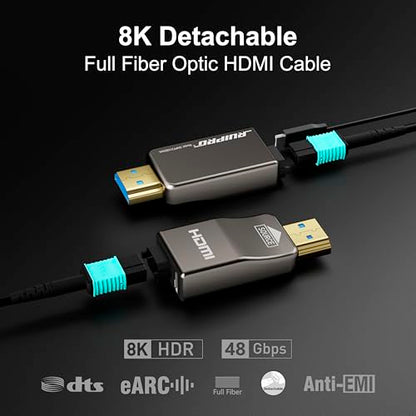8K Detachable Full Fiber Optic Armored HDMI 2.1 Cable, 48Gbps, 165FT | Full Fiber Optic Design Reduces EMI vs Copper Cables; Replace the Module Without Replacing the Entire In-Wall Cable - size: 165FT