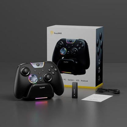 EasySMX X05Pro Wireless PC Gaming Controller with Smart Charging Dock – Full Quiet Buttons, Dual-Stage Linear Triggers, 8-Way D-Pad, Programmable Buttons, Hall Effect Joysticks, 1000mAh Long Battery Life, 1000Hz Polling Rate, Compatible with PC/Switch/And
