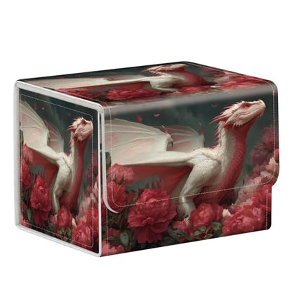 Commander Deck Box for Trading Cards - Fits 100+ Double Sleeved Cards, PU Leather MTG TCG Storage Case with Strong Magnetic Closure, Pink Flower Dragon - color: Pink Flower Dragon