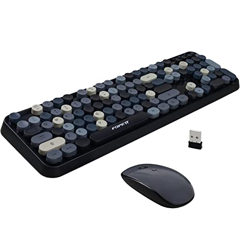 Wireless Keyboard and Mouse Combo, 104 Keys Full-Sized 2.4 GHz Round Keycap Colorful Keyboards, USB Receiver Plug and Play, for Windows, Mac, PC, Laptop, Desktop (Grey) - color: Grey