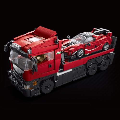 APAWR 1728PCS Red 2-in-1 Truck car MOC Building Block Set, Collectible Display Truck Gift Set for Boys Age 8+and Adult，Construction Vehicle Series Rescue Tow Truck Set, Adult Car Model - color: Red