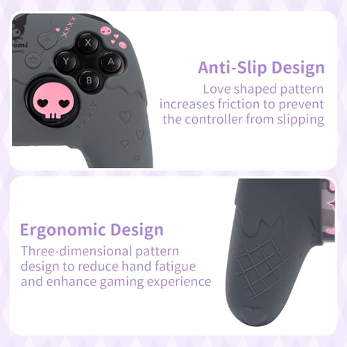 Cute Sanlio Controller Skin for NS Pro, Soft Silicone Protective Cover Case for Nintendo Switch Pro Controller with 1Touch Pad Sticker & 2 Thumb Grip Caps - (Skull & Troublemaker Rabbit)