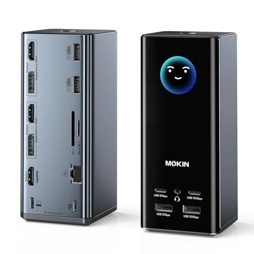 MOKiN USB C Docking Station 3 Monitors Display with Weather Function | 3 HDMI & 2 DP, Max to Extend Triple Monitor, Weather Forecast/Working Status Display/Turn off Screen Button Function