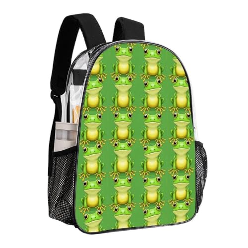 Teddy Bear Printed Clear PVC Backpack Stadium Security Approved | Stadium Approved, Green Frog, with Zipper Compartments for Concerts Festivals Sports Work Security - color: Pattern (325)