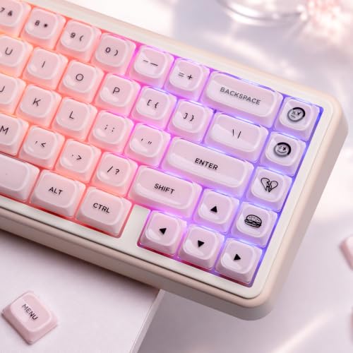 Womier Low Profile Keycaps, Jelly Pink Keycaps, Shine Through Key caps | 127 Keys Custom Keycaps for Mechanical Keyboard 60% 65% 75% 80% 100% Cherry Gateron MX Switches - color: A-Pink