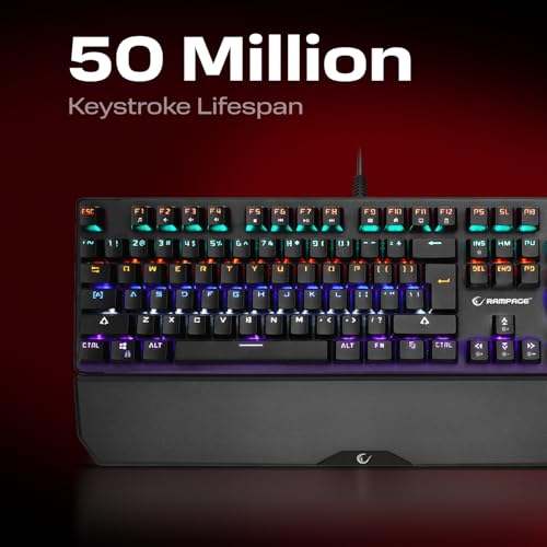 KB-R86 Umbra Mechanical Gaming Keyboard – High-Performance Switches, 26-Key Anti-Ghosting, 12 Multi Media Keys, Wrist Rest, Durable ABS – Compatible with PC, Laptop, Mac (Red Switch) - color: Red Switch, size: 26 Keys