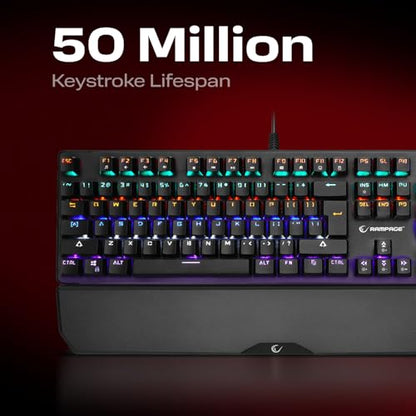 KB-R86 Umbra Mechanical Gaming Keyboard – High-Performance Switches, 26-Key Anti-Ghosting, 12 Multi Media Keys, Wrist Rest, Durable ABS – Compatible with PC, Laptop, Mac (Red Switch) - color: Red Switch, size: 26 Keys
