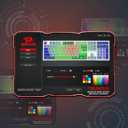 Redragon K668 RGB Gaming Keyboard, 108 Keys Wired Mechanical Keyboard w/Extra 4 Hotkeys, Sound Absorbing Foams, Upgraded Hot-swappable Socket, Mixed Color Keycaps x 2 Sets, Red Switch - color: Gemini Eclipse