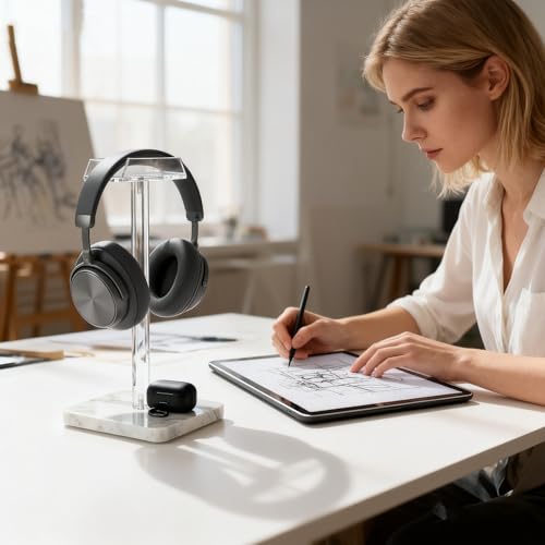 Acrylic Marble Headset Holder Headphone Holders for Desk, Gaming Headphone Stand,Universal Holder for Music Headset Accessories 1 Pack(DP029) - color: white