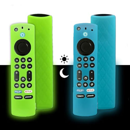 2-Pack Silicone Remote Cover for Toshiba/Insignia, Green & Blue | Soft Silicone TV Remote Controls, Anti-Slip & Drop-Resistant, Includes Lanyard for Easy Carrying, for Toshiba Remote - color: Green + Blue
