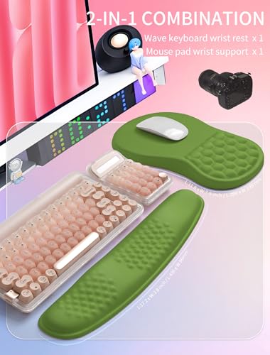 Hokafenle 2in1 Combination, Wave Keyboard Wrist Rest and Ergonomic Curvature Mouse Pad Wrist Support for Relieve Wrist Pain, Filled with Soft Cushion Memory Foam, Dill Green - color: Dill Green