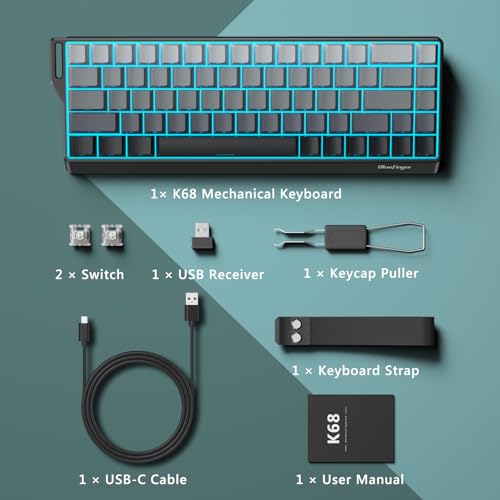 BlueFinger 60% Wireless Mechanical Gaming Keyboard, Bluetooth/2.4G/USB-C Hot Swappable RGB Backlit Keyboard with Side-Printed PBT Keycaps, for MAC Xbox PC PS5, Black - color: Gradient Gray