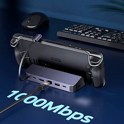 QUUGE Steam Deck Dock, 6 in 1 Valve Steam Deck Docking Staion with 2*USB-A & USB-C 5Gbps, HDMI 2.0 4K60Hz Output, 1000M Ethernet Gigabit, 100W Charging, Steam Deck Accessorie