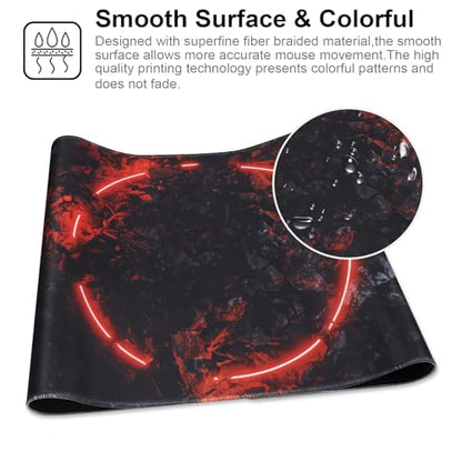 Large Gaming Mouse Pad with Stitched Edges,[35.4x15.7In] Extended Mouse Pad with Non-Slip Natural Rubber Base for Gamer/Desktop/Office/Home-90x40 Firering - color: 90x40 Firering