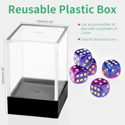 36 of Pack 12MM 6 Sided MINI Dice Set,Two Colours D6 Game Dice Set, 6 Sided Standard Dices for Yahtzee, Bunco,with Portable Plastic Box(Blue Purple) - color: Blue Purple