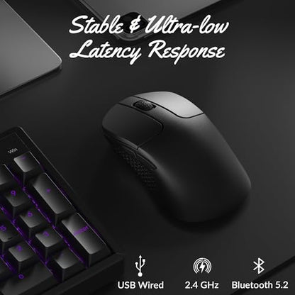 Keychron M3 Mini Wireless Optical Mouse, Bluetooth 5.1/2.4 GHz/Wired Gaming Mouse, Programmable PixArt 3311 Sensor with up to 26,000 DPI/ 650 IPS, Lightweight Ergonomic for Windows Mac Linux - Black - color: Black, style: PixArt 3311 (1K Polling Rate)