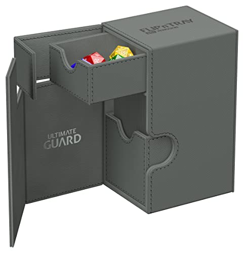 Ultimate Guard Flip'n'Tray 80+, Deck Case for 80 Double-Sleeved TCG Cards + Dice Tray, Grey, Independent Magnetic Closure & Microfiber Inner Lining - color: Grey, size: 80+