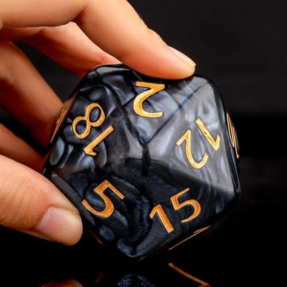 20 Sided DND Dice,D20 Giant Polyhedral Dice,55mm Titan Large Pearl Color D20 Dice,20 Sided Cube D&D Dice Set for Dungeons and Dragons, RPG, MTG Table Games(Black-Pearl Series) - color: D-20 Black