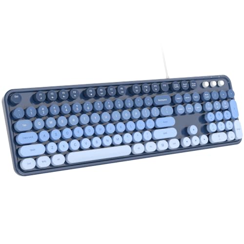 Dilter Wired Keyboard, 104 Keys Full-Sized Typewriter Keyboards, USB Office Keyboard with Number Pad, Caps Indicators, Foldable Stands for Windows, PC, Laptop, Desktop (Sea Blue Gradient) - color: Sea Blue Gradient